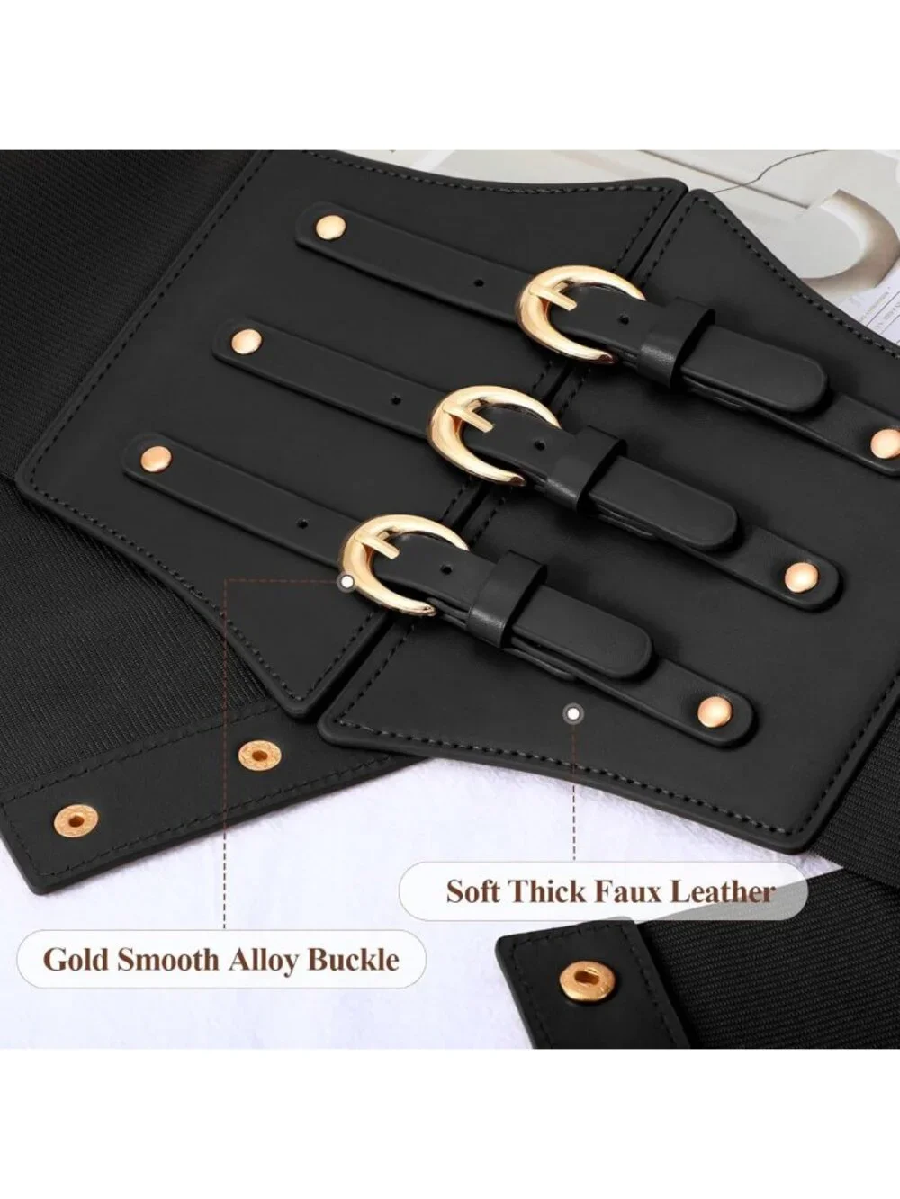 Wide Stretchy Corset Belt with Gold Buckle - Perfect for Daily Wear & Costumes